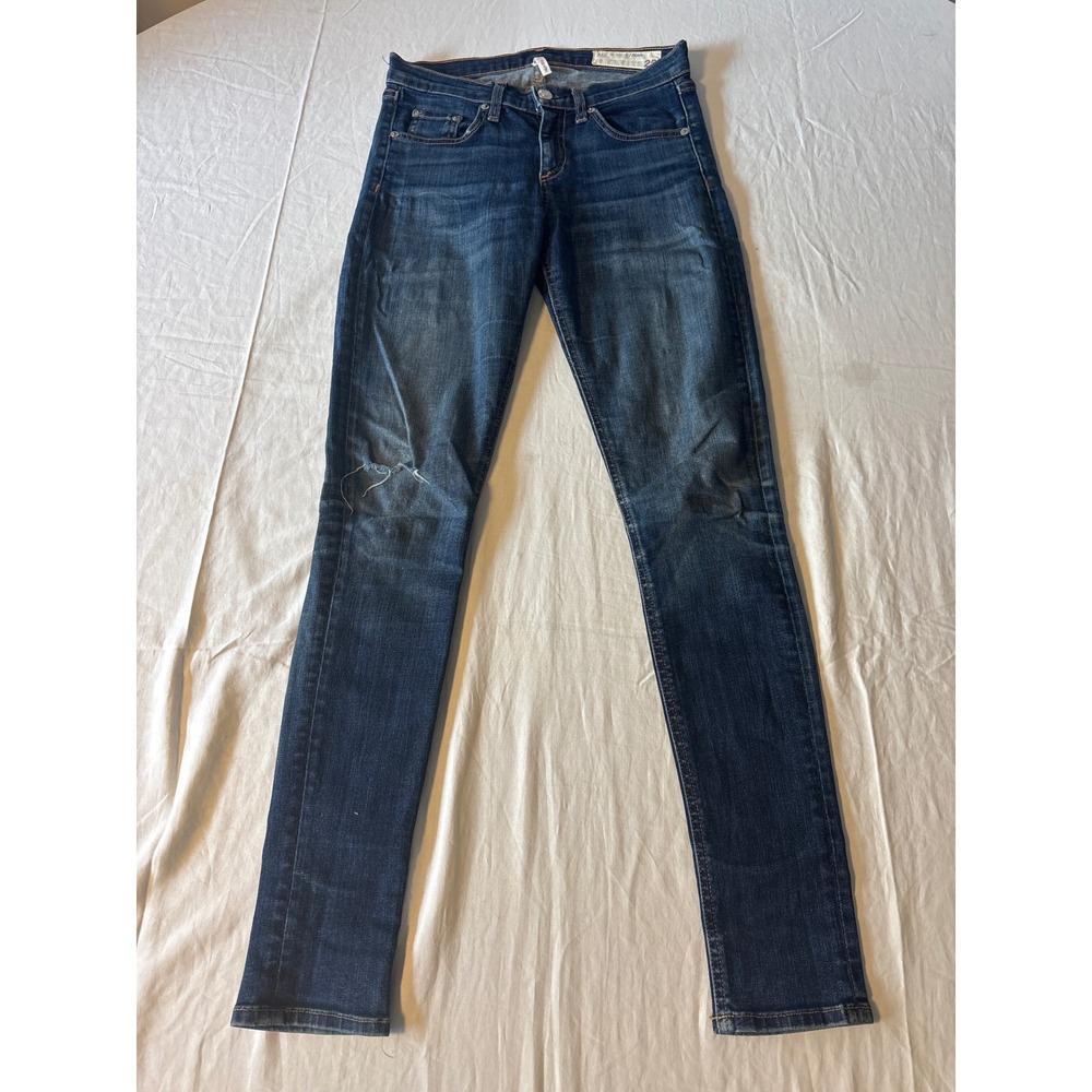 Rag & Bone Skinny Jeans Womens 25 Dark Wash Good Distressed Mid Rise Denim